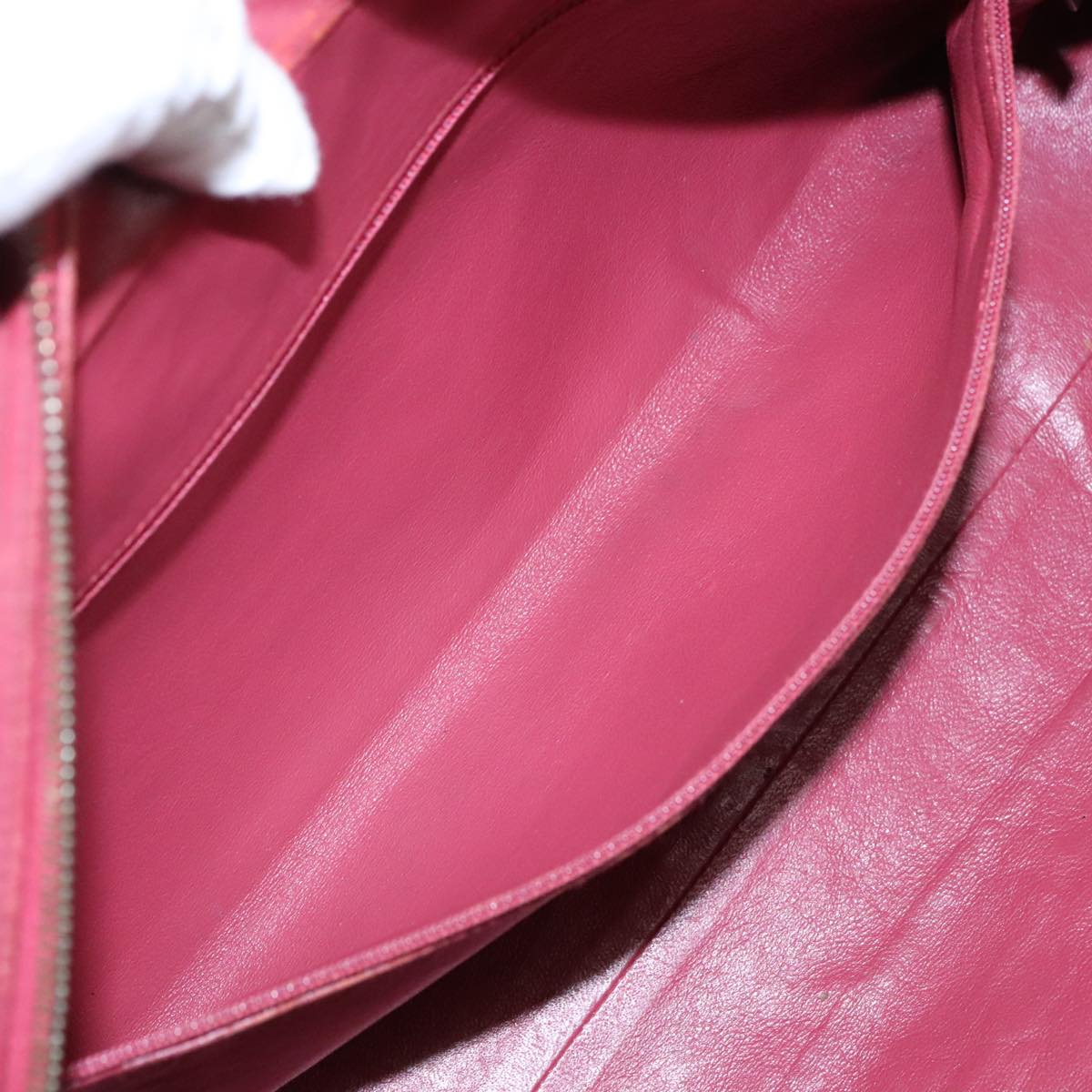 CHANEL Boston Bag Leather Red Silver CC 102690