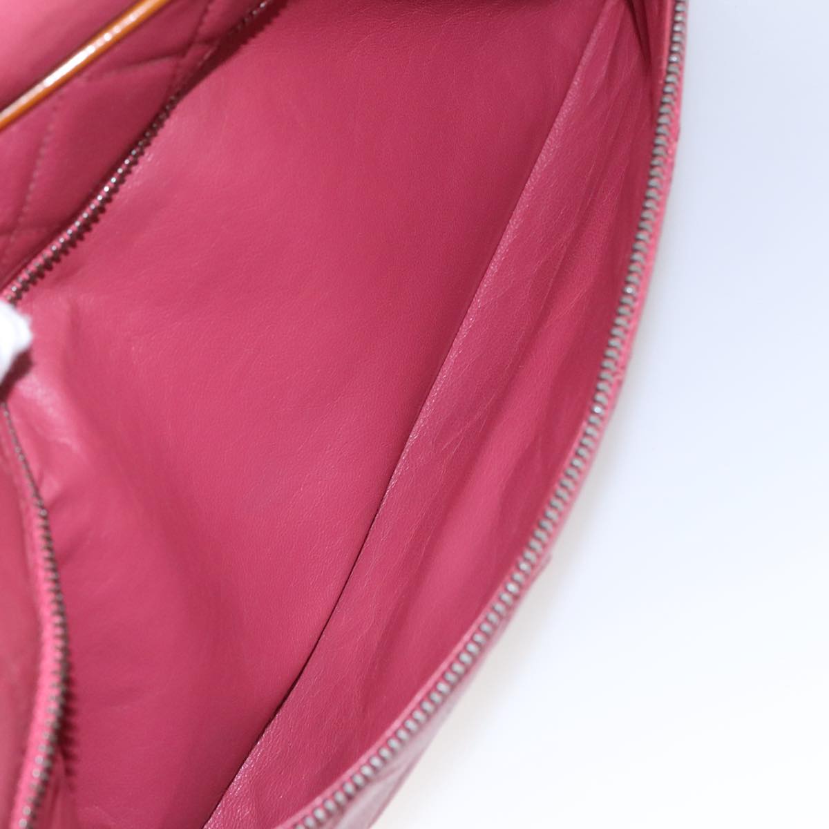 CHANEL Boston Bag Leather Red Silver CC 102690