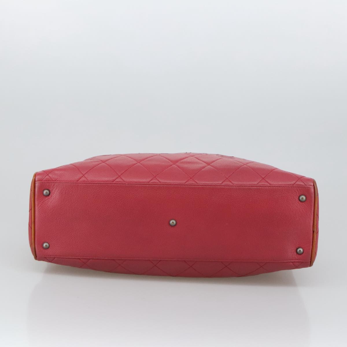 CHANEL Boston Bag Leather Red Silver CC 102690