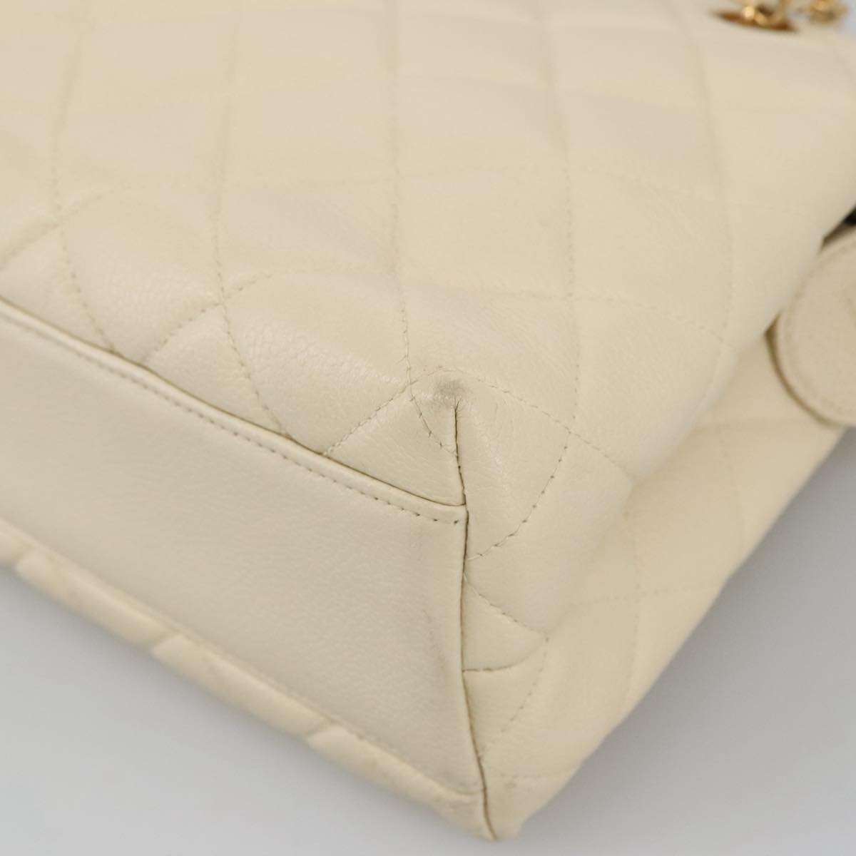CHANEL Matelasse Chain Hand Bag Caviar Skin Beige Gold CC 102830