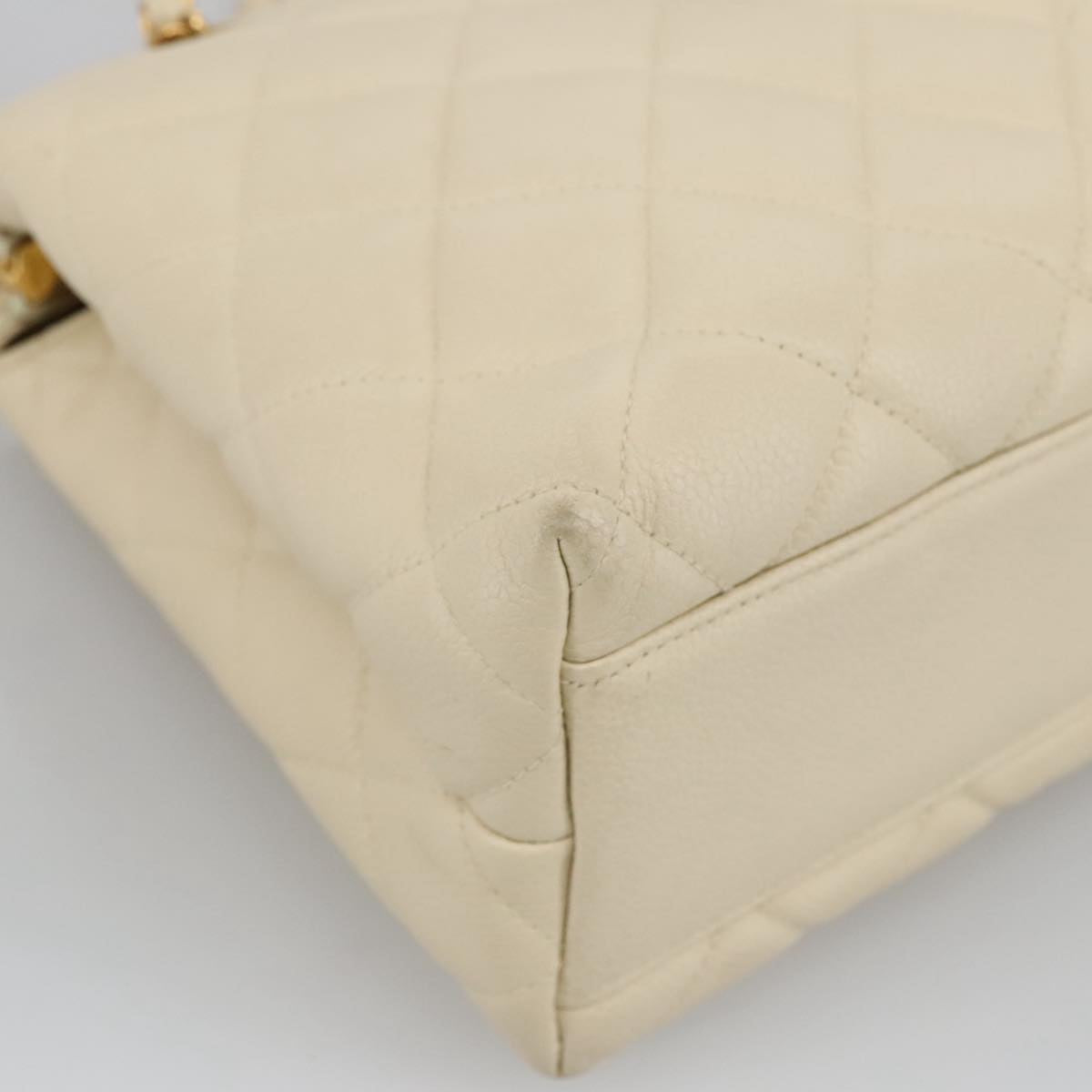 CHANEL Matelasse Chain Hand Bag Caviar Skin Beige Gold CC 102830