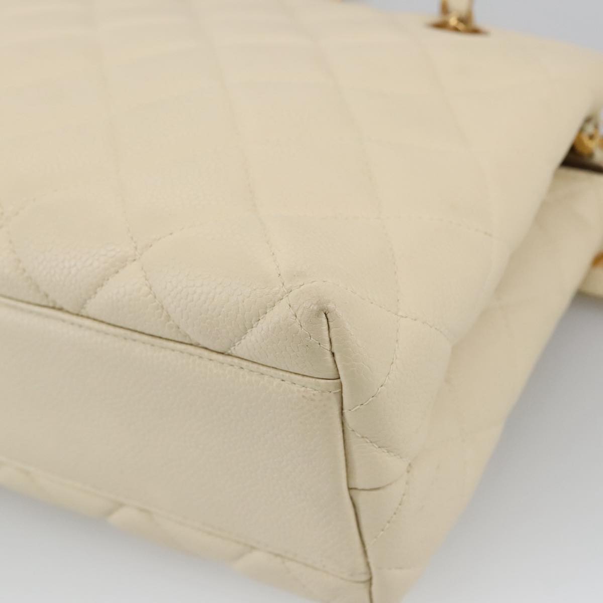 CHANEL Matelasse Chain Hand Bag Caviar Skin Beige Gold CC 102830