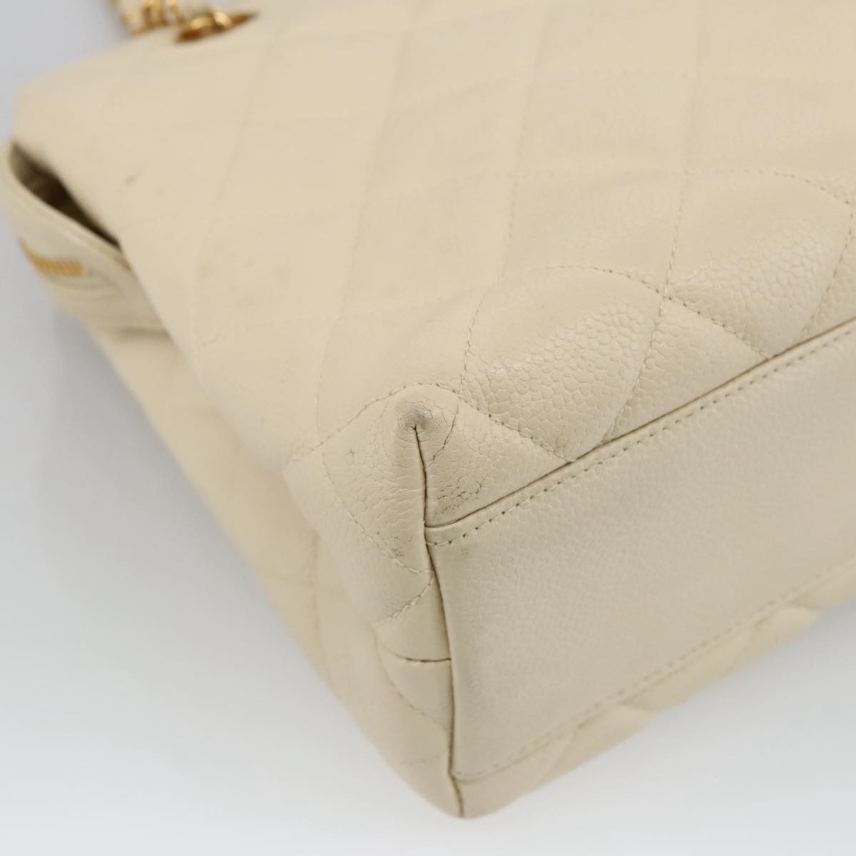 CHANEL Matelasse Chain Hand Bag Caviar Skin Beige Gold CC 102830