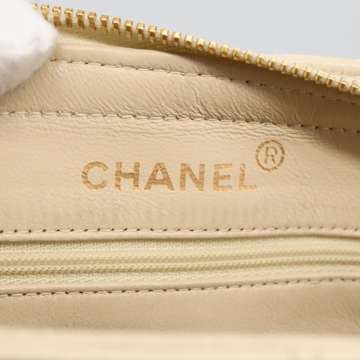CHANEL Matelasse Chain Hand Bag Caviar Skin Beige Gold CC 102830