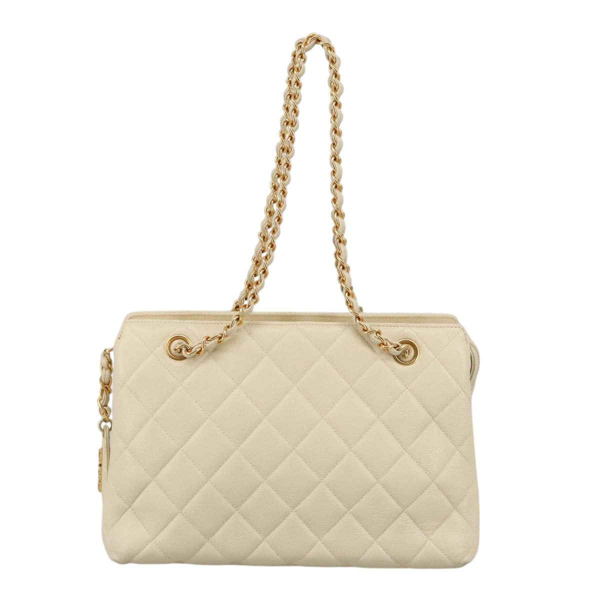 CHANEL Matelasse Chain Hand Bag Caviar Skin Beige Gold CC 102830