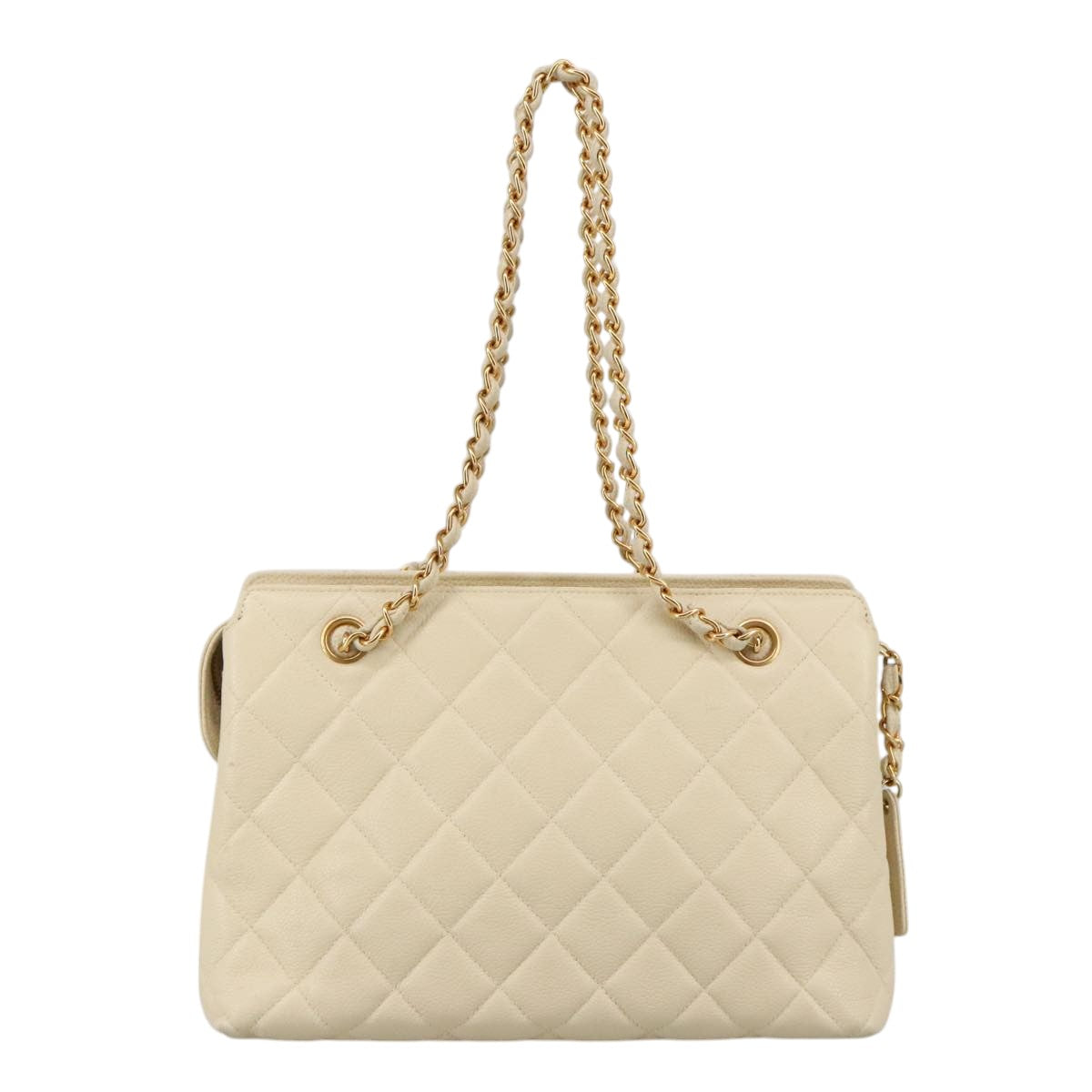 CHANEL Matelasse Chain Hand Bag Caviar Skin Beige Gold CC 102830
