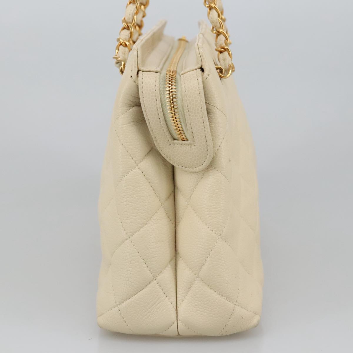 CHANEL Matelasse Chain Hand Bag Caviar Skin Beige Gold CC 102830