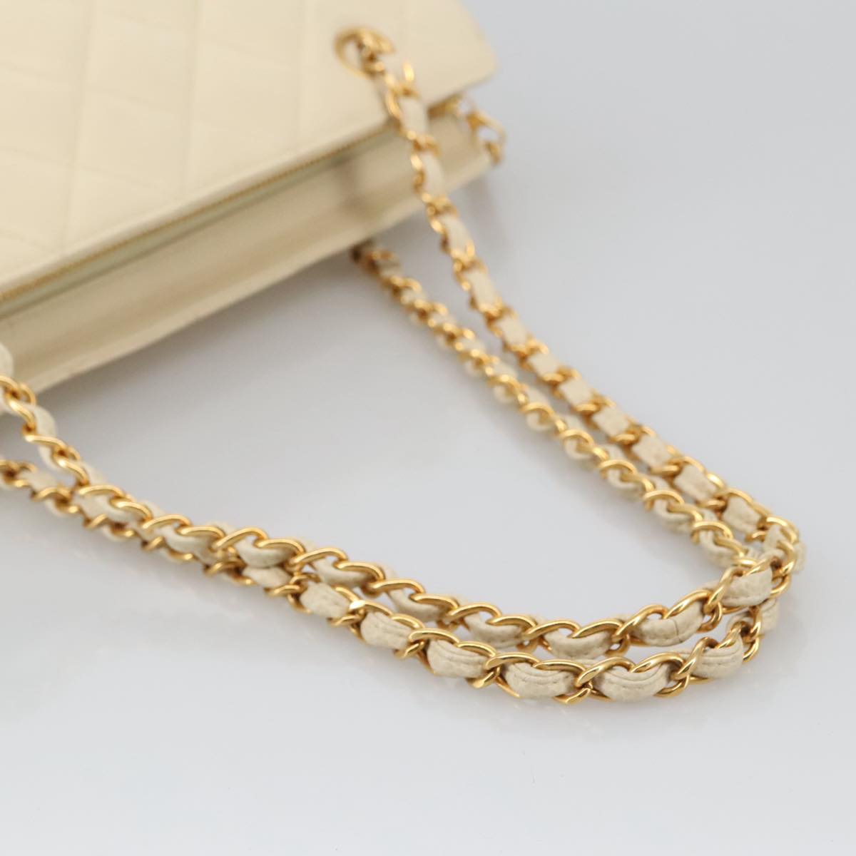 CHANEL Matelasse Chain Hand Bag Caviar Skin Beige Gold CC 102830