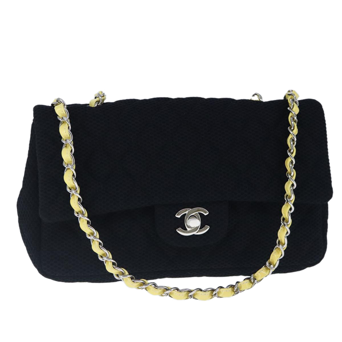 CHANEL Matelasse Mesh Chain Hand Bag Cotton Black CC 102881A