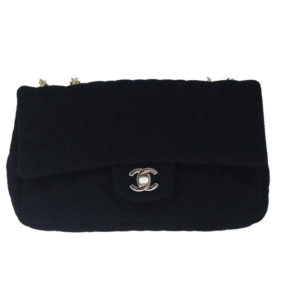 CHANEL Matelasse Mesh Chain Hand Bag Cotton Black CC 102881A