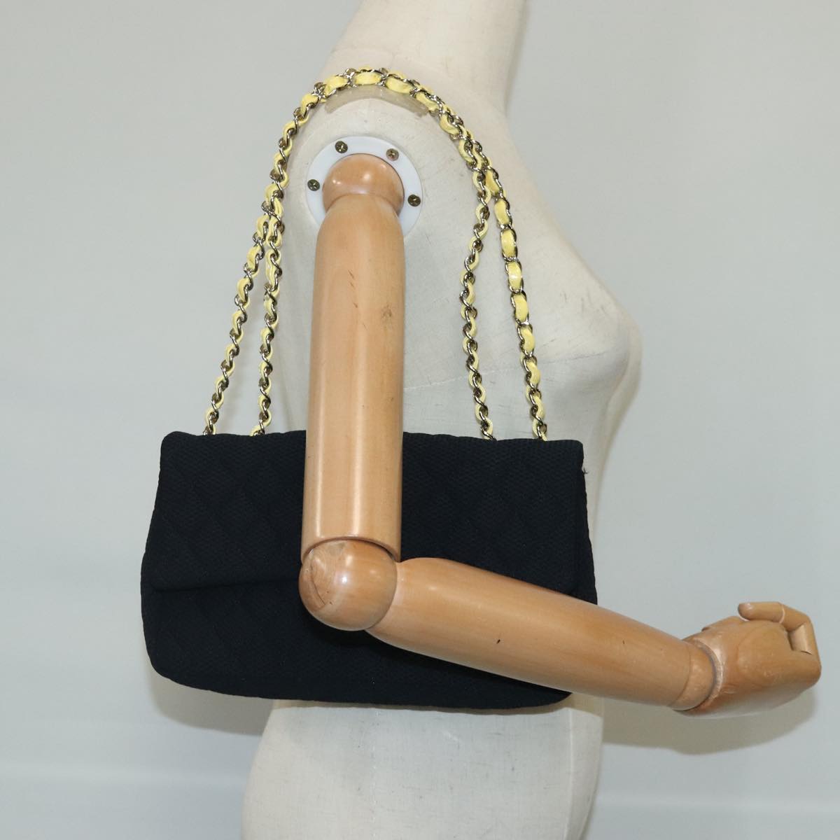 CHANEL Matelasse Mesh Chain Hand Bag Cotton Black CC 102881A