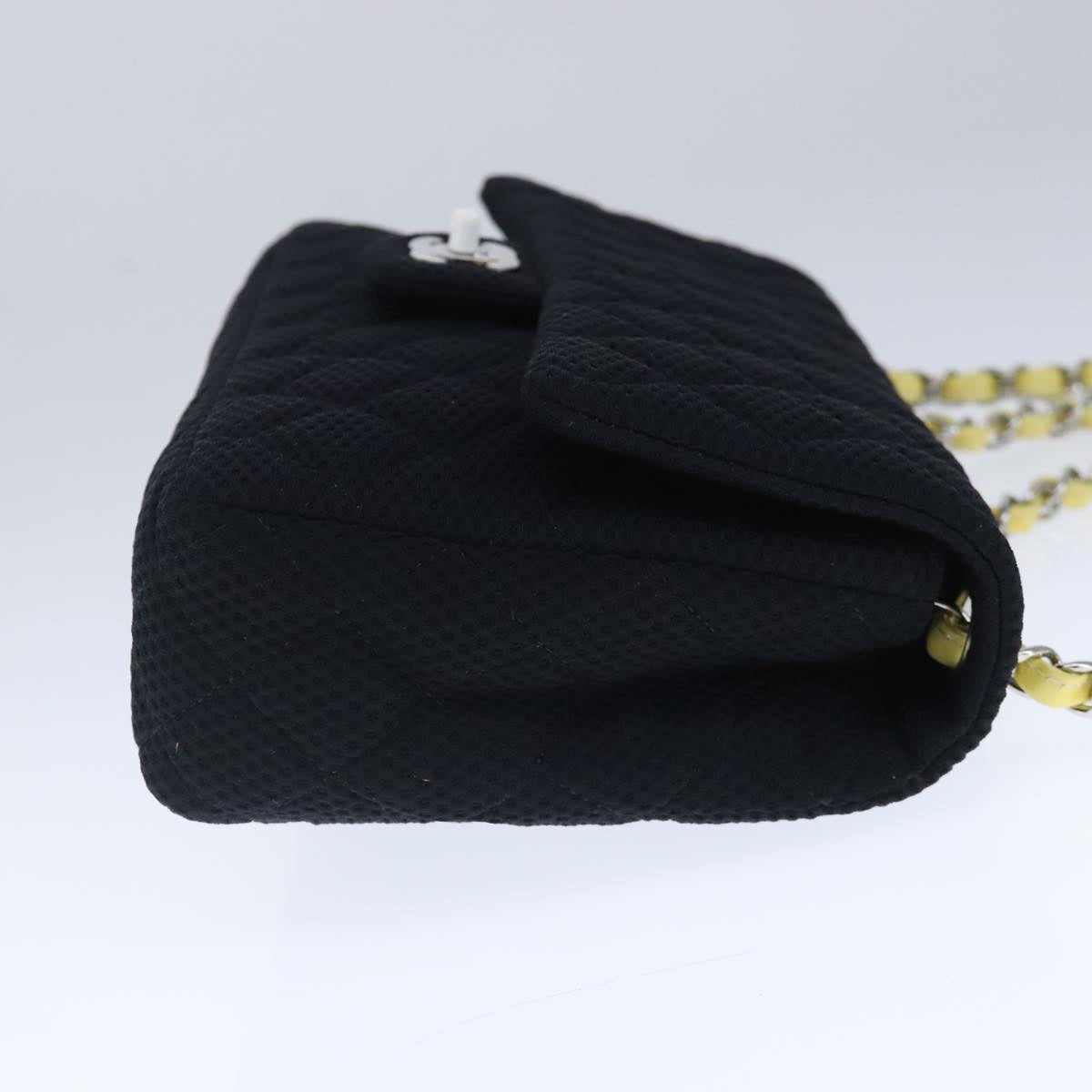 CHANEL Matelasse Mesh Chain Hand Bag Cotton Black CC 102881A