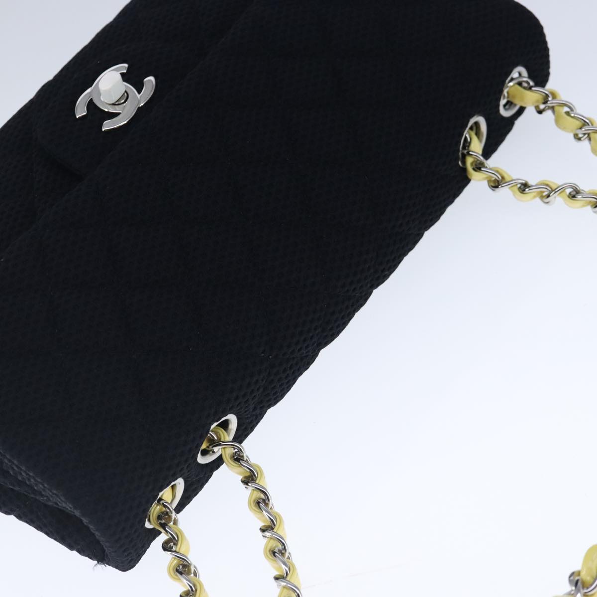 CHANEL Matelasse Mesh Chain Hand Bag Cotton Black CC 102881A