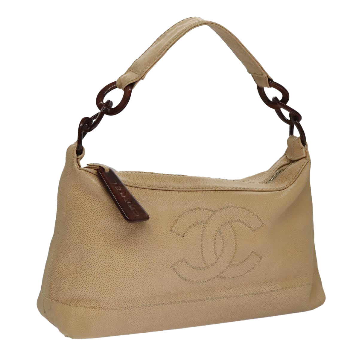 CHANEL COCO Mark Shoulder Bag Caviar Skin Beige CC 102917