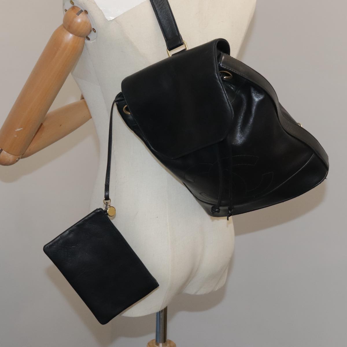 CHANEL COCO Mark Chain Body Bag Lamb Skin Black CC 102945