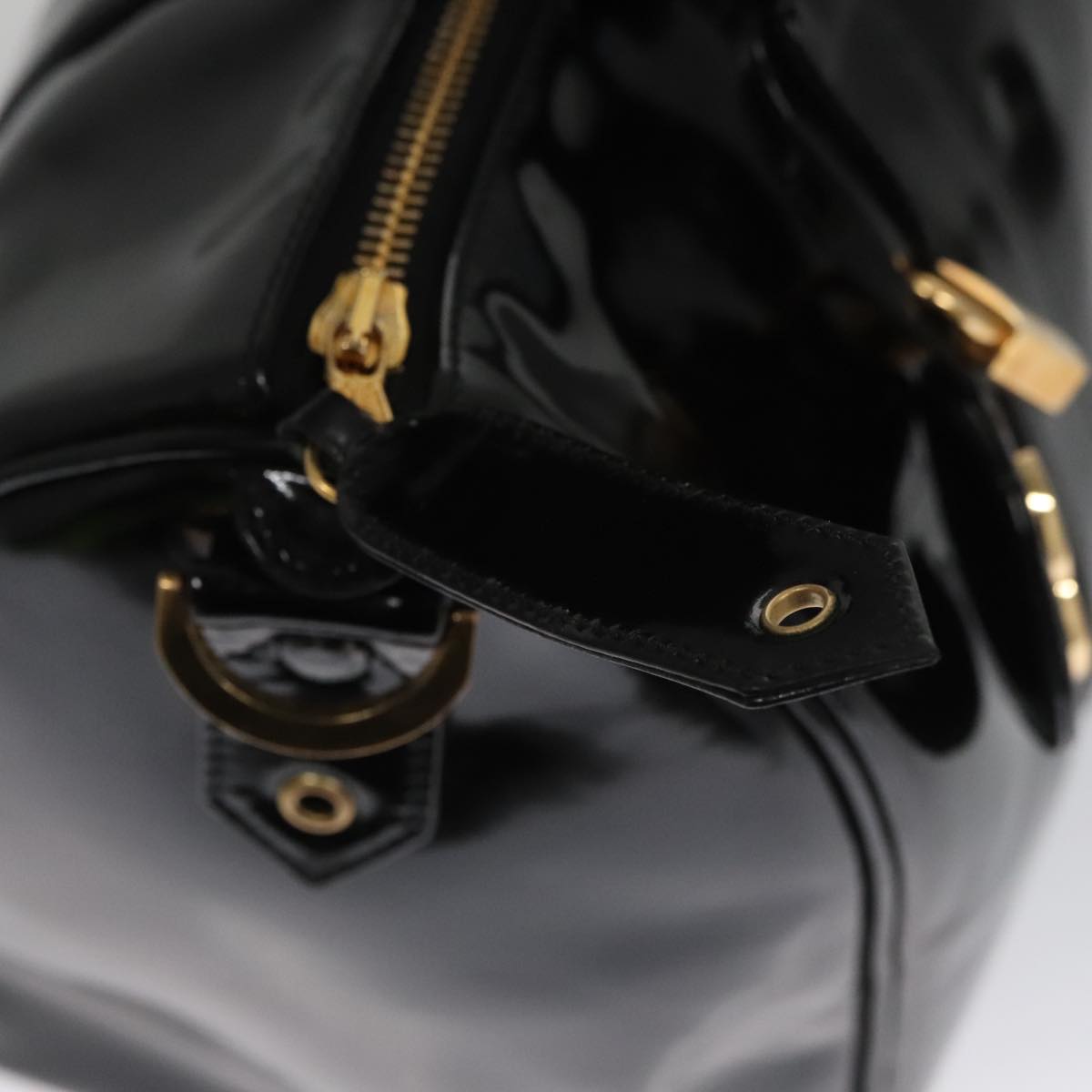 CHANEL Boston Bag Patent leather 2way Black Gold CC 102998