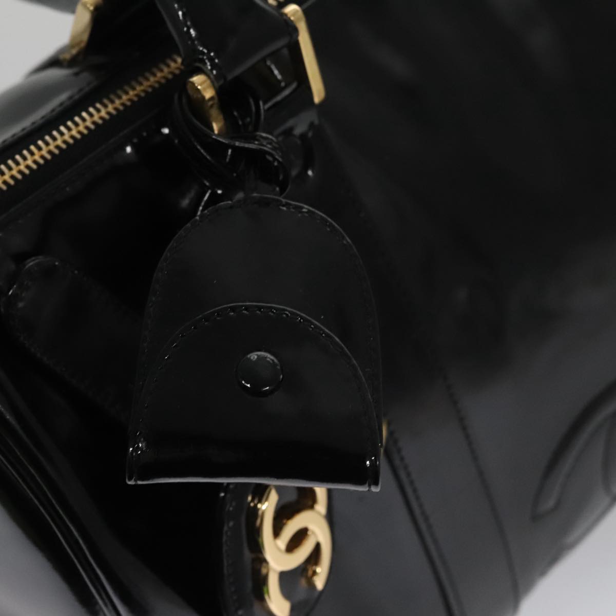 CHANEL Boston Bag Patent leather 2way Black Gold CC 102998