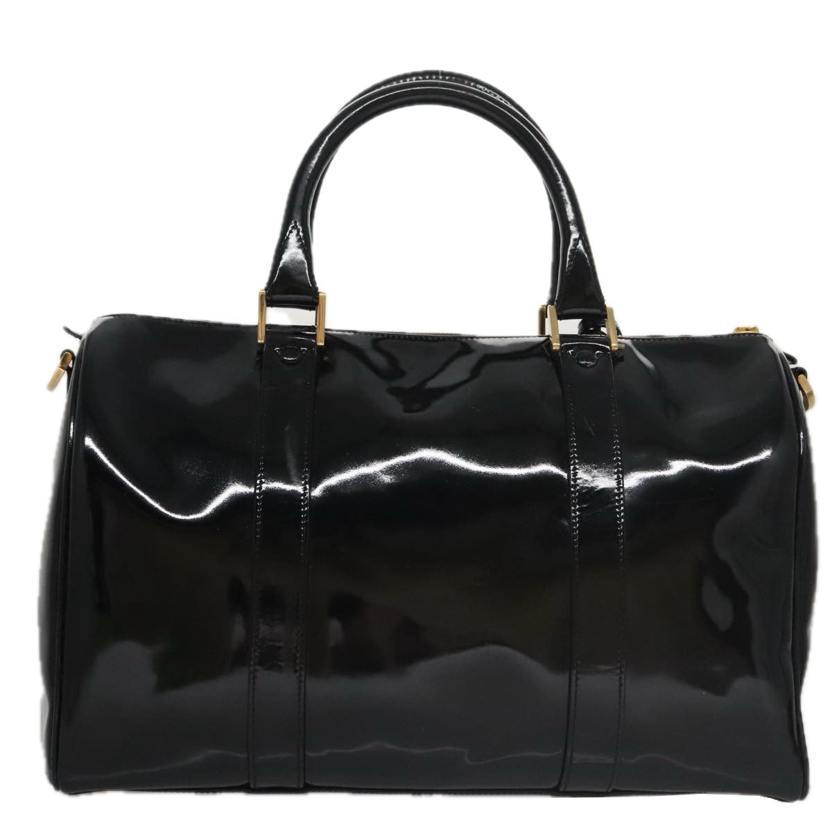 CHANEL Boston Bag Patent leather 2way Black Gold CC 102998