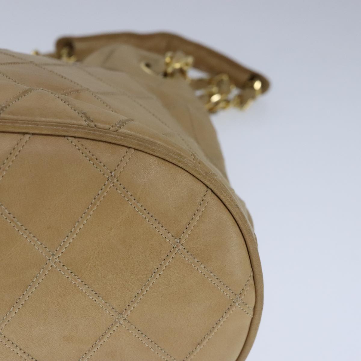 CHANEL Bicolore Chain Shoulder Bag Lamb Skin Beige Gold CC 103006