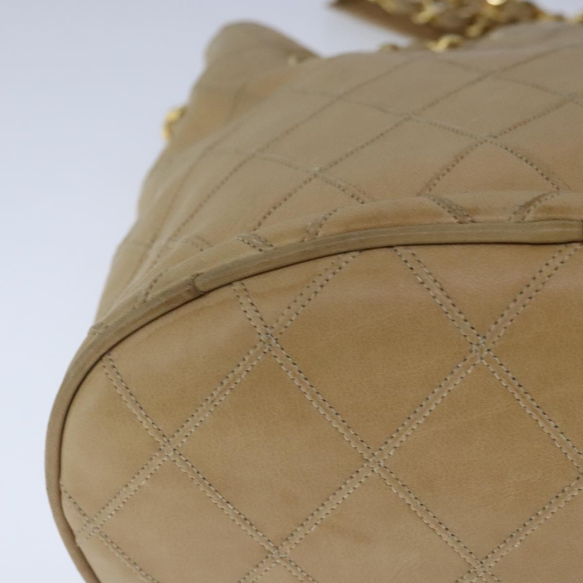 CHANEL Bicolore Chain Shoulder Bag Lamb Skin Beige Gold CC 103006