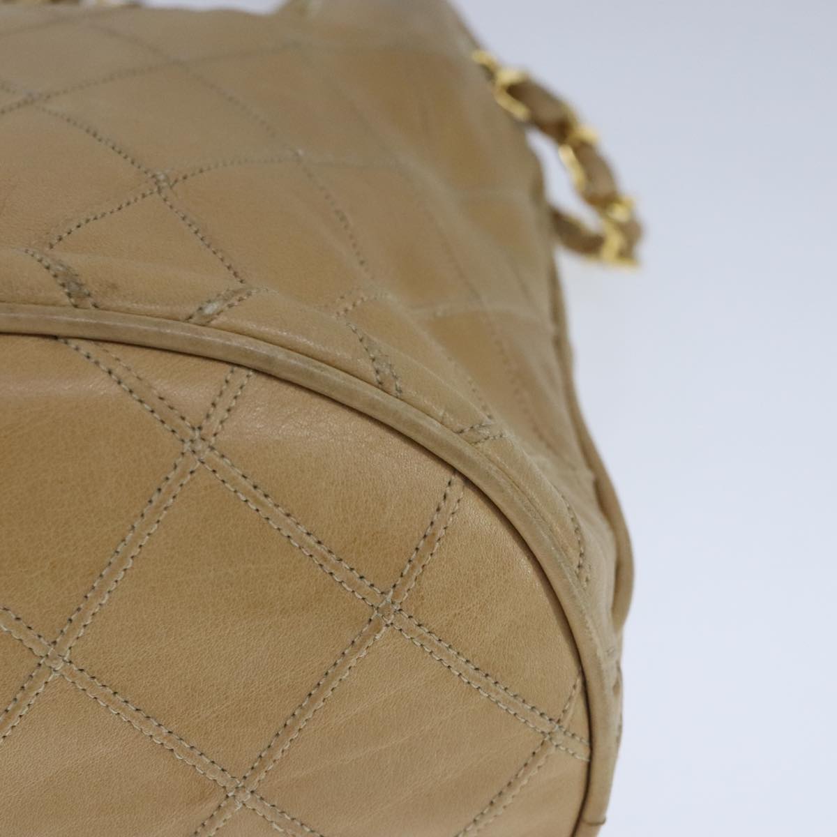 CHANEL Bicolore Chain Shoulder Bag Lamb Skin Beige Gold CC 103006