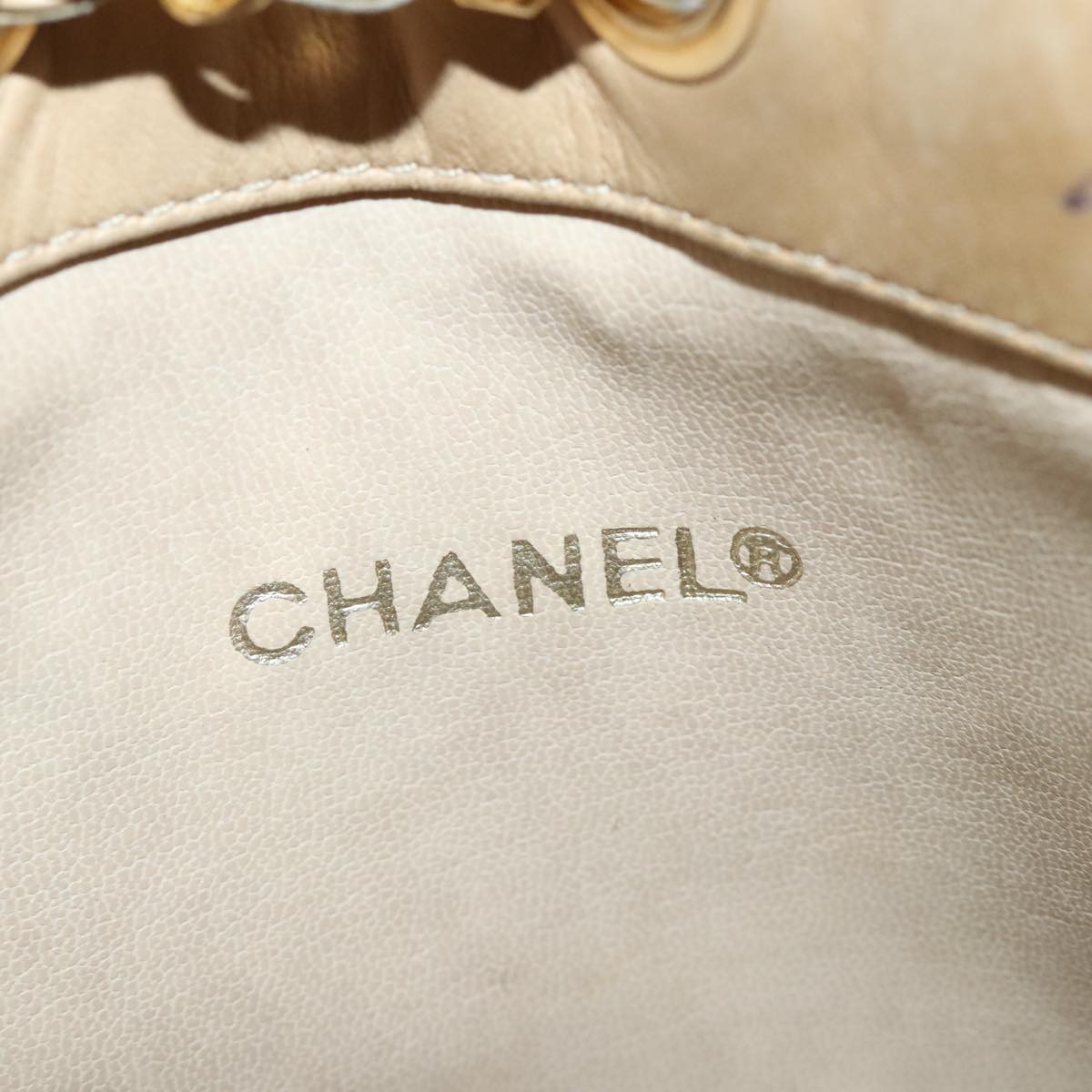 CHANEL Bicolore Chain Shoulder Bag Lamb Skin Beige Gold CC 103006