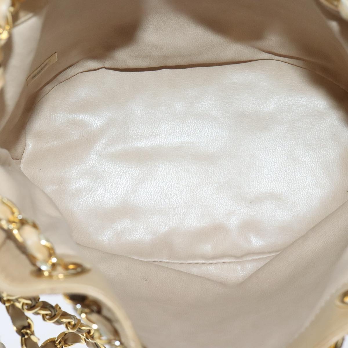 CHANEL Bicolore Chain Shoulder Bag Lamb Skin Beige Gold CC 103006