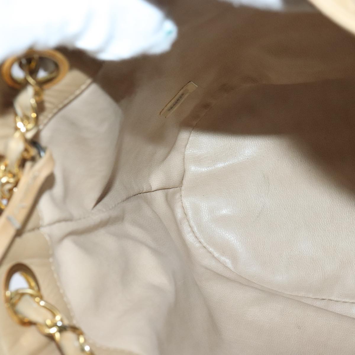 CHANEL Bicolore Chain Shoulder Bag Lamb Skin Beige Gold CC 103006