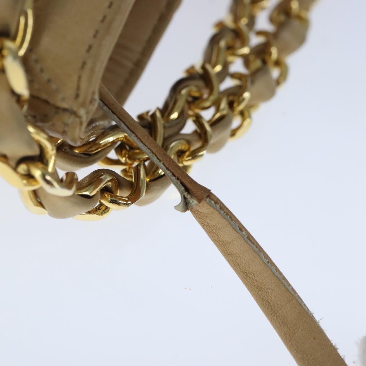 CHANEL Bicolore Chain Shoulder Bag Lamb Skin Beige Gold CC 103006