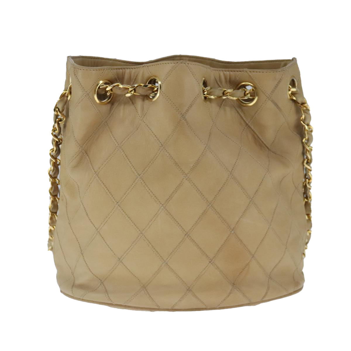 CHANEL Bicolore Chain Shoulder Bag Lamb Skin Beige Gold CC 103006