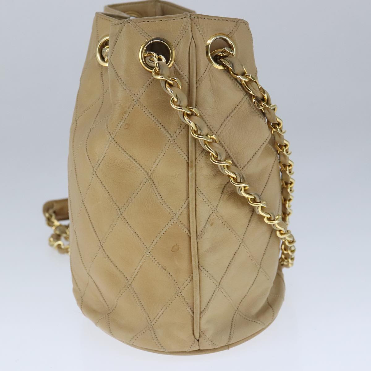 CHANEL Bicolore Chain Shoulder Bag Lamb Skin Beige Gold CC 103006