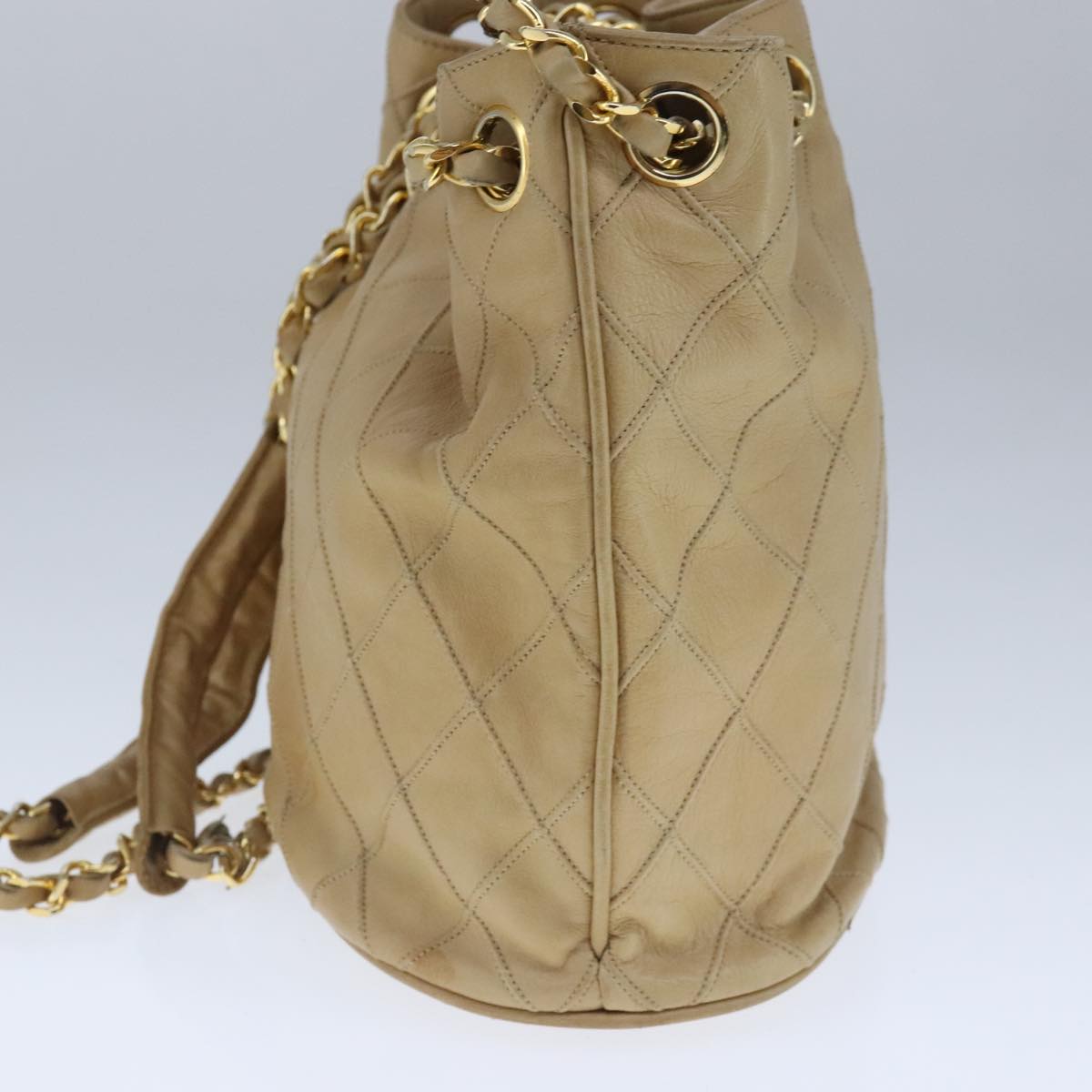 CHANEL Bicolore Chain Shoulder Bag Lamb Skin Beige Gold CC 103006