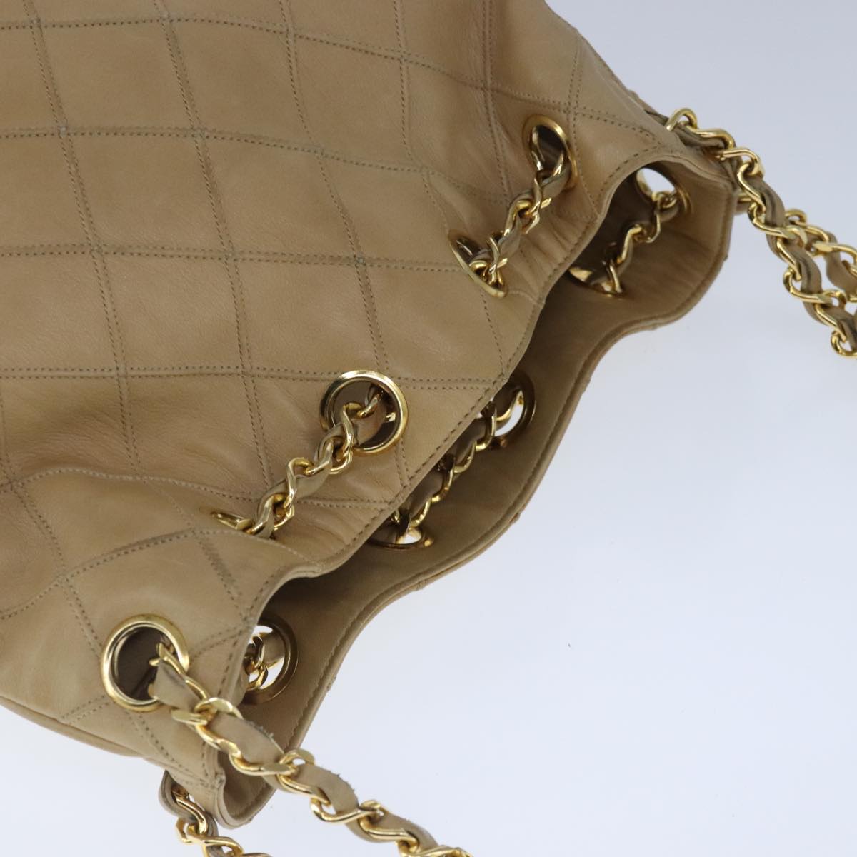 CHANEL Bicolore Chain Shoulder Bag Lamb Skin Beige Gold CC 103006