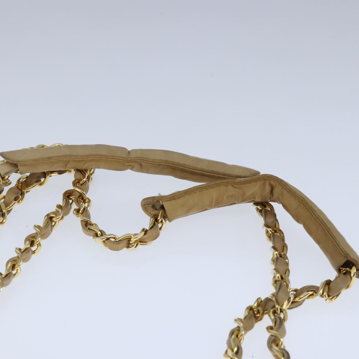 CHANEL Bicolore Chain Shoulder Bag Lamb Skin Beige Gold CC 103006