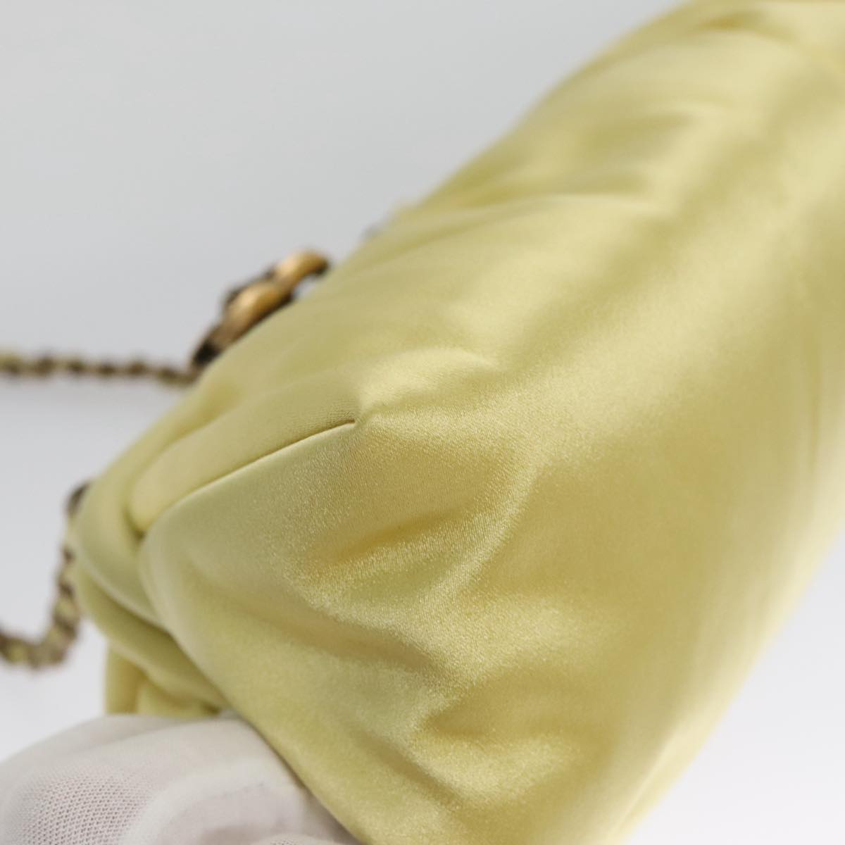 CHANEL Purse Party Bag Satin Yellow CC 103080A