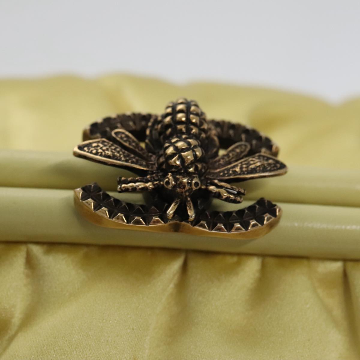CHANEL Purse Party Bag Satin Yellow CC 103080A