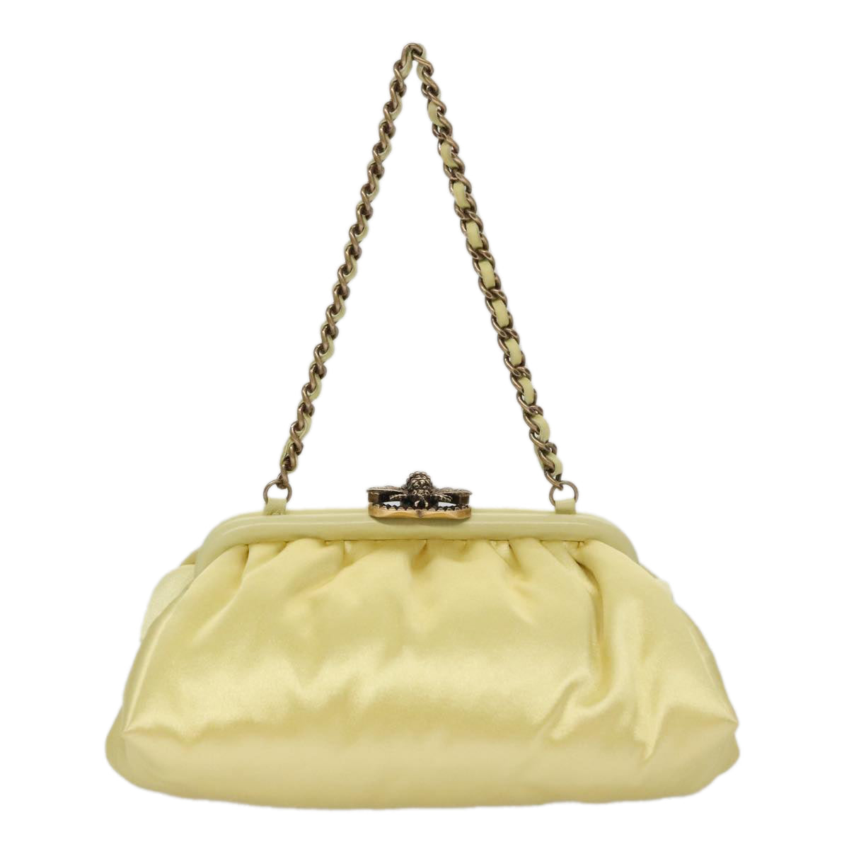 CHANEL Purse Party Bag Satin Yellow CC 103080A