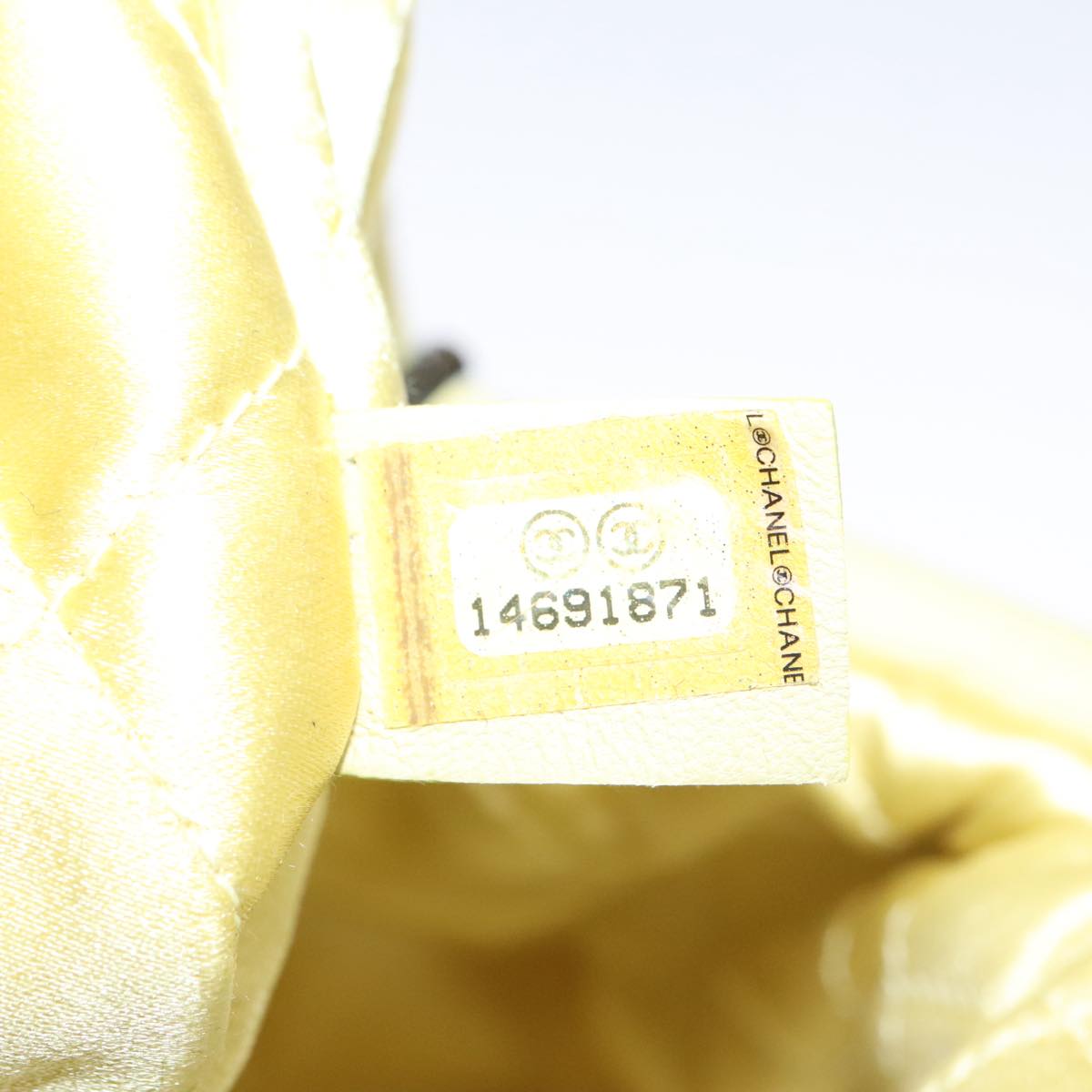 CHANEL Purse Party Bag Satin Yellow CC 103080A