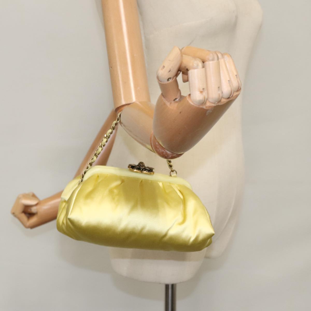 CHANEL Purse Party Bag Satin Yellow CC 103080A