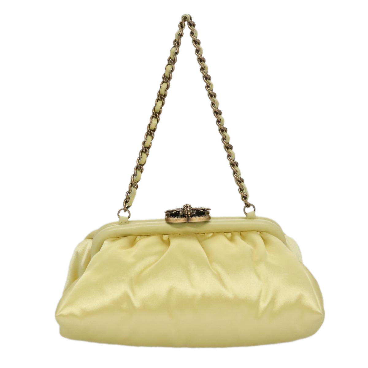 CHANEL Purse Party Bag Satin Yellow CC 103080A