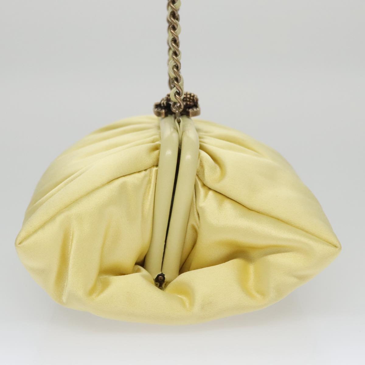 CHANEL Purse Party Bag Satin Yellow CC 103080A