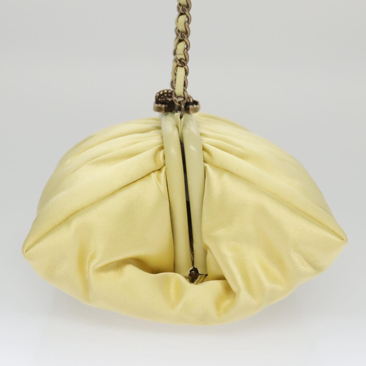CHANEL Purse Party Bag Satin Yellow CC 103080A