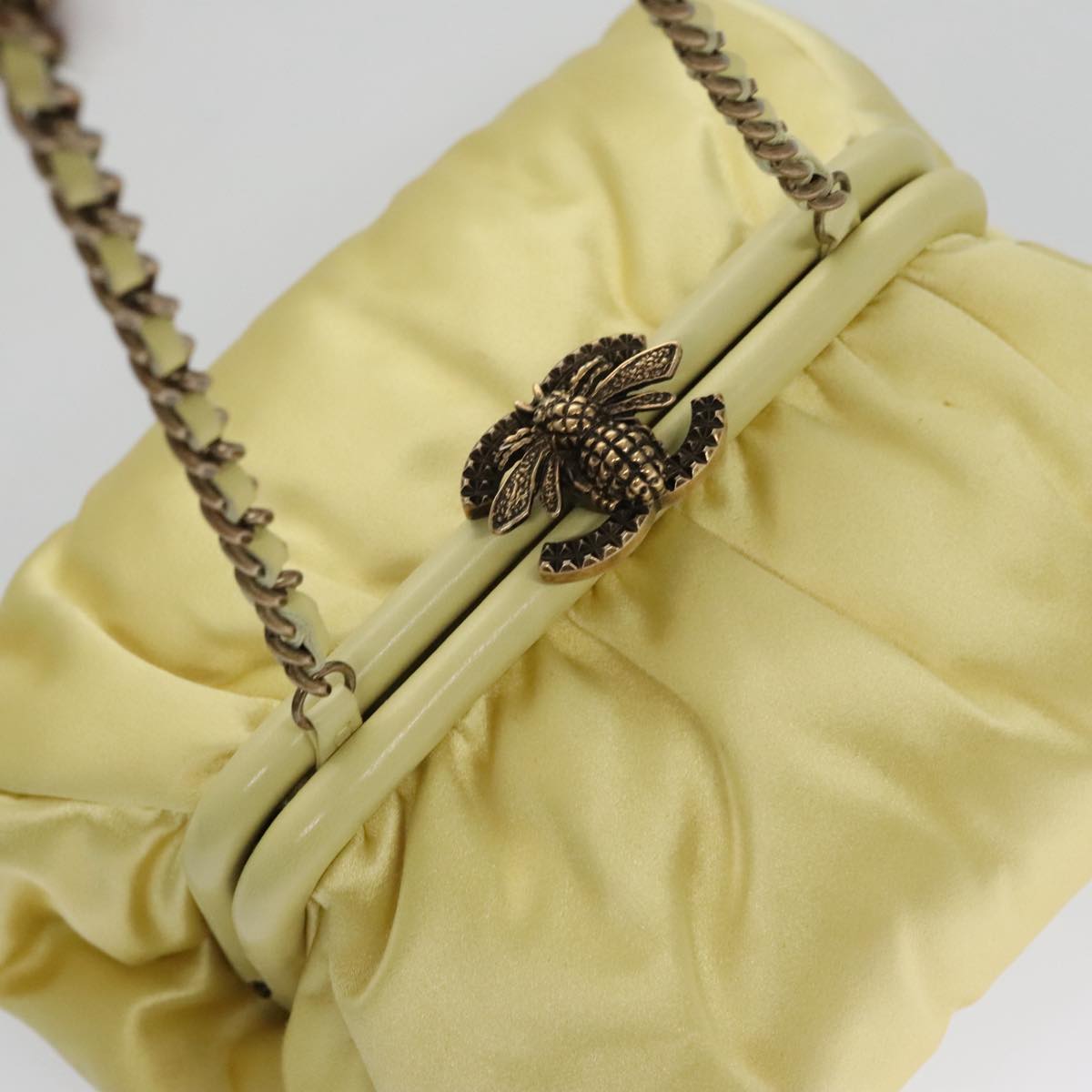 CHANEL Purse Party Bag Satin Yellow CC 103080A