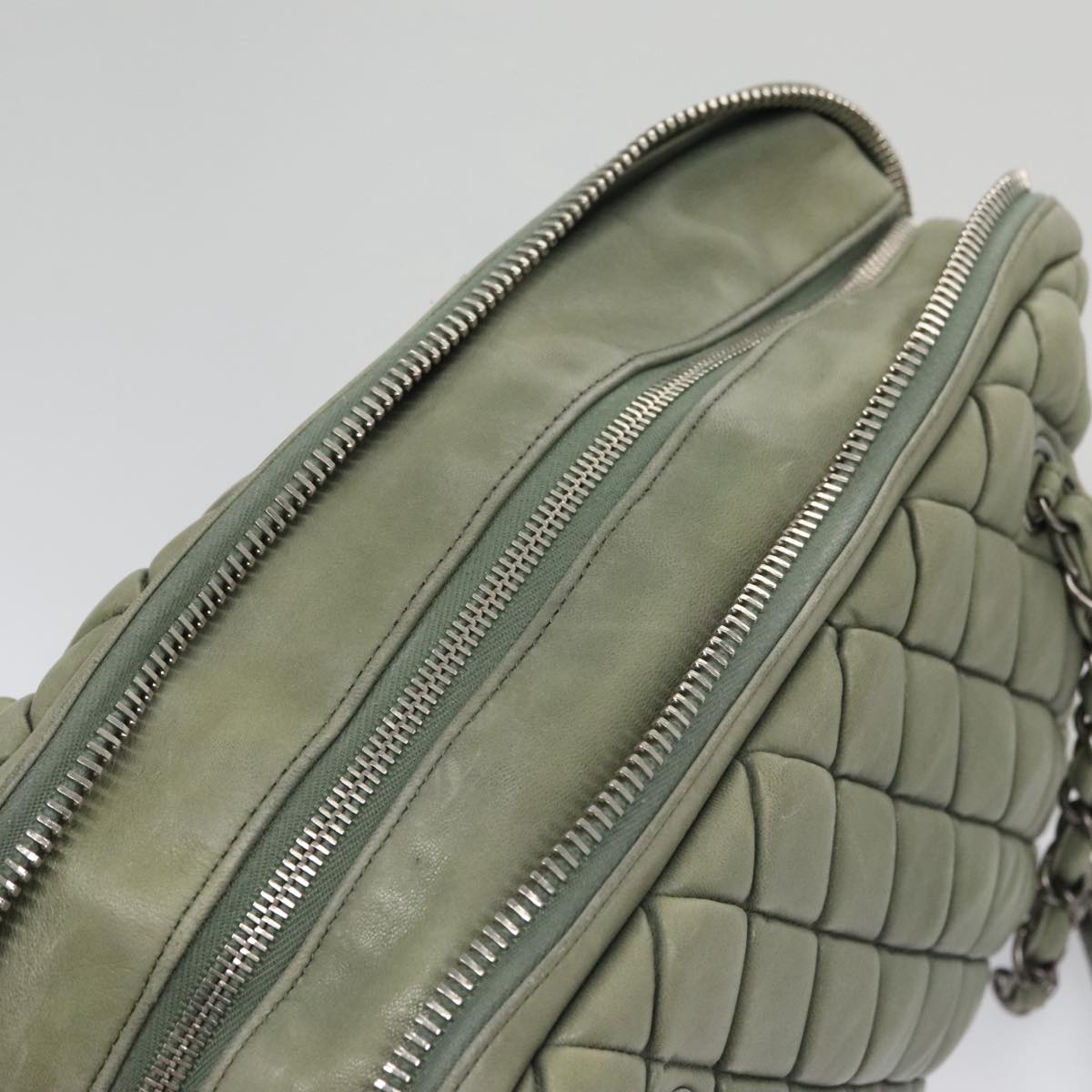 CHANEL Matelasse Chain Shoulder Bag Lamb Skin Green Silver CC 103203