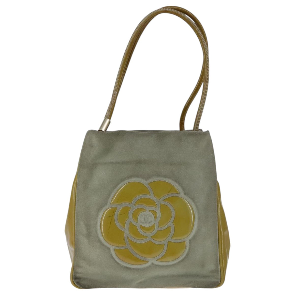 CHANEL Camelia Shoulder Bag Suede Yellow CC 104012