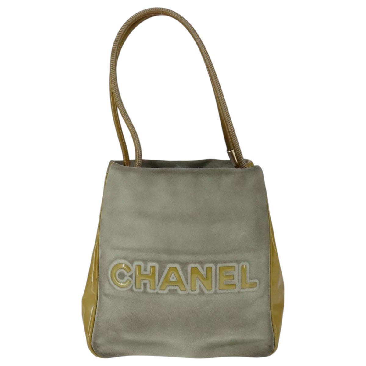 CHANEL Camelia Shoulder Bag Suede Yellow CC 104012