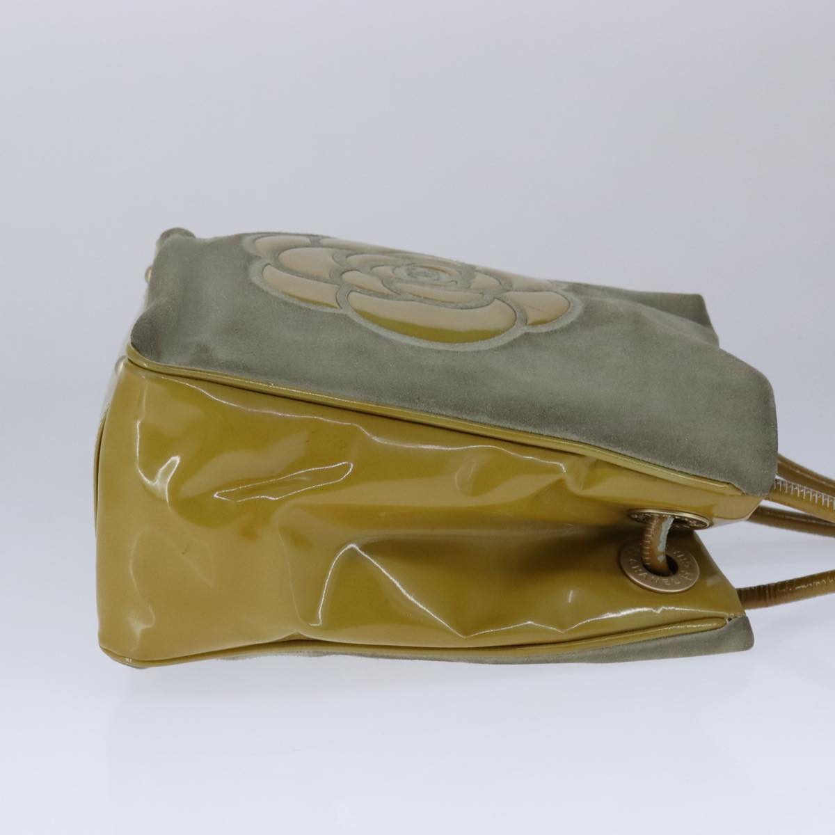 CHANEL Camelia Shoulder Bag Suede Yellow CC 104012