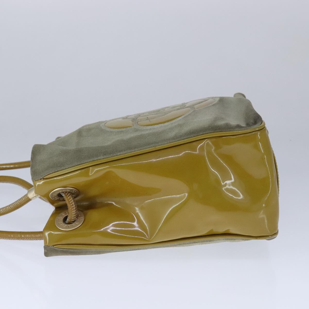 CHANEL Camelia Shoulder Bag Suede Yellow CC 104012