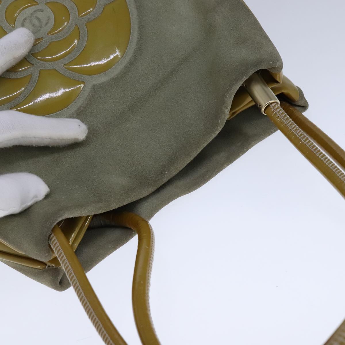 CHANEL Camelia Shoulder Bag Suede Yellow CC 104012
