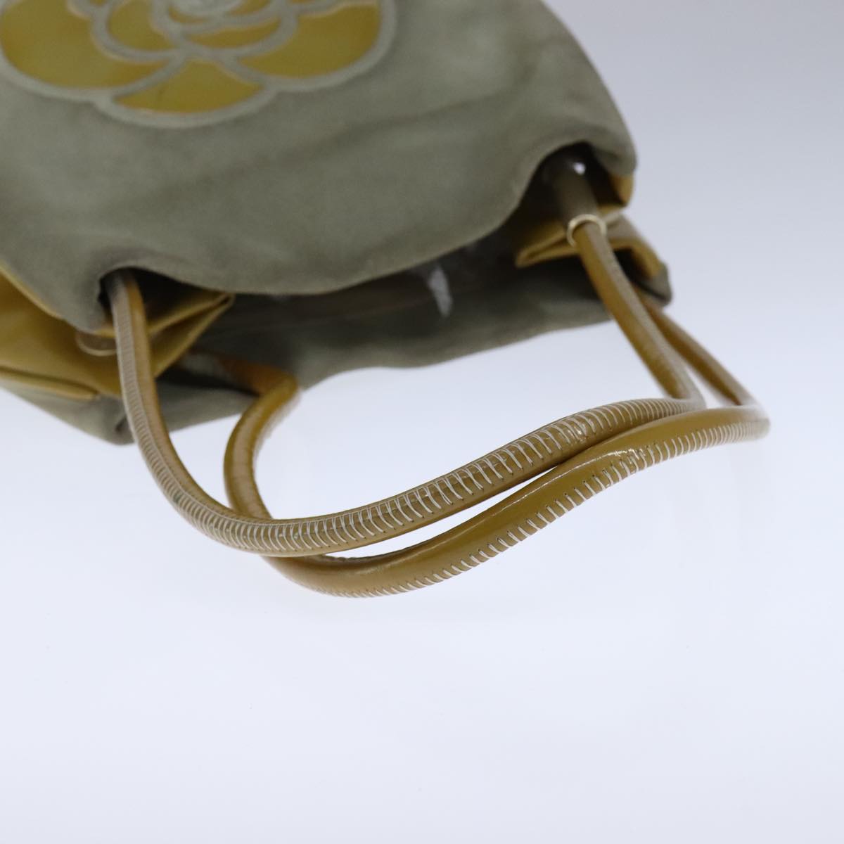 CHANEL Camelia Shoulder Bag Suede Yellow CC 104012